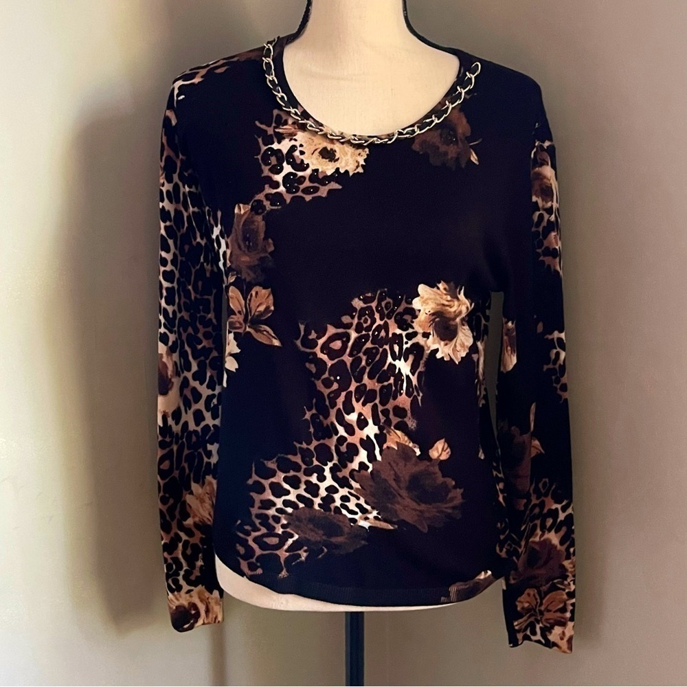 Christina | Black and Brown Animal Print Sweater | L/XL